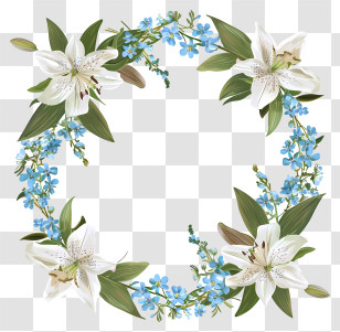 Round Floral Wreath - Lily And Blue Flowers Square Frame Design Transparent PNG