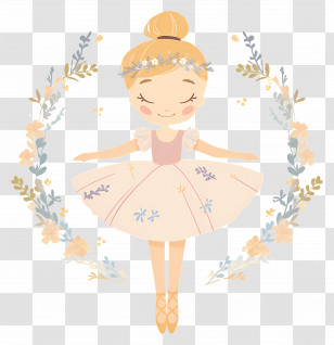 World Ballet Day - Ballet Dancer Art With Floral Wreath Transparent PNG