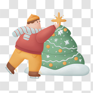Cartoon Man - Child Decorating A Christmas Tree With Ornaments Transparent PNG