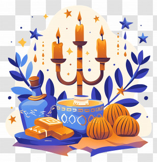 Hanukkah - Candles With Sweets And Decorations Transparent PNG