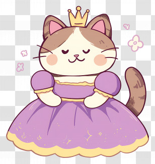 Princess Cat - Adorable Cartoon Cat In Royal Dress Transparent PNG