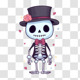 Halloween Skeleton - Cartoon Skeleton With Top Hat For Day Of The Dead Transparent PNG