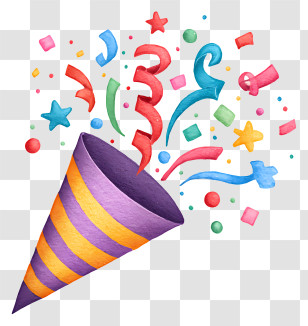 Party Popper Exploding With Joy - Festive Confetti Party Popper Transparent PNG