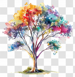 Rainbow Eucalyptus - Colorful Artistic Tree Illustration Transparent PNG