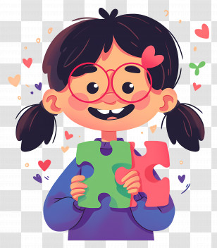 Girl Playing Puzzle - Girl Holding Puzzle Pieces With Hearts Transparent PNG