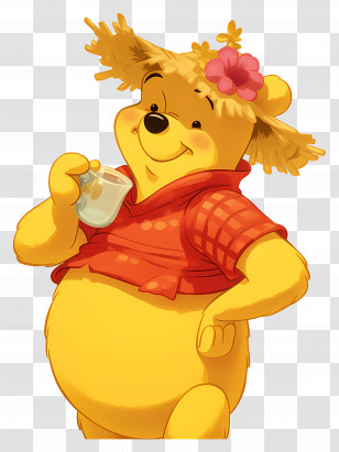 Winnie The Pooh - Yellow Bear With Straw Hat Character Transparent PNG