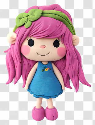 Tikiboo Troll - Cute Clay Doll With Pink Hair And Green Bow Transparent PNG
