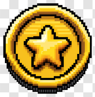 Arcade Token - Pixel Art Gold Coin With Star Transparent PNG