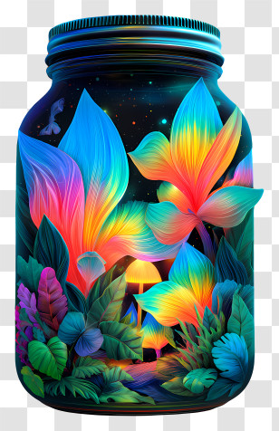 Iridescent Jar - Colorful Fantasy Jar Terrarium Transparent PNG