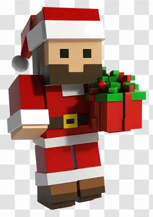 Christmas Minecraft - Blocky Santa Claus Holding A Christmas Gift Transparent PNG