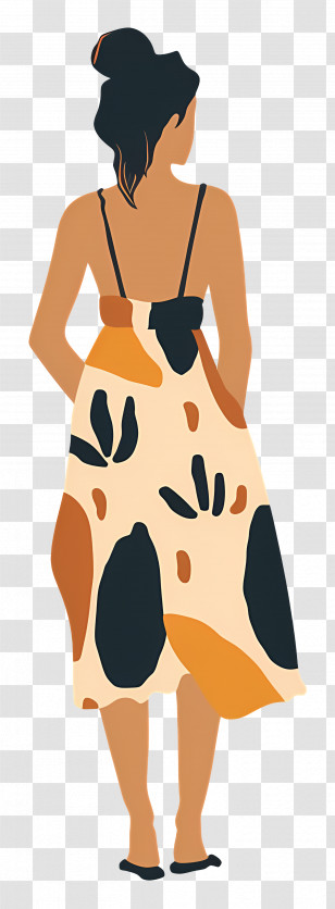 Woman In Dress - Stylish Woman In Patterned Dress Transparent PNG