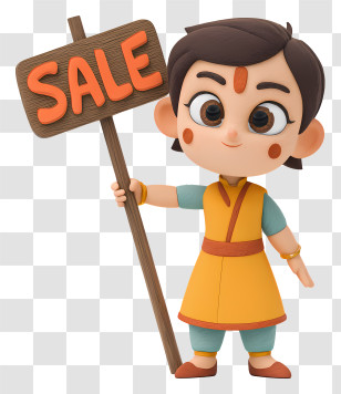 Chhota Bheem Holding Sale Sign - Cartoon Character Holding Sale Sign Transparent PNG