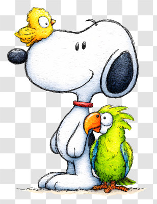 Snoopy With Parrot - Snoopy With Bird Friends Transparent PNG