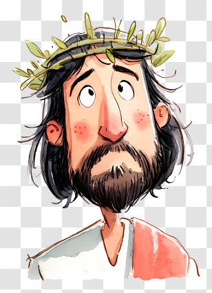 Watercolor Jesus - Cartoon Man With Leaf Crown Transparent PNG