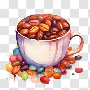 Coffee Beans
 - Illustration Of Coffee Beans Overflowing Cup Transparent PNG