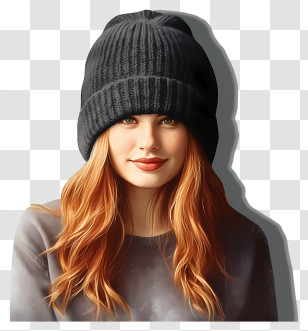 Young Woman - Stylish Illustration Of A Woman In Knit Cap Transparent PNG