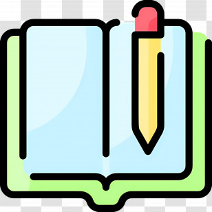 Open Book - Notebook And Pencil In Flat Cartoon Style Transparent PNG