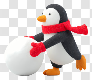 Penguin Pushing Snowball - Penguin With Snowball In Winter Attire Transparent PNG