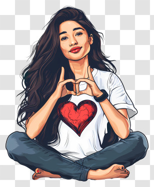 Heart - Girl With Heart Shirt Making A Hand Gesture Transparent PNG