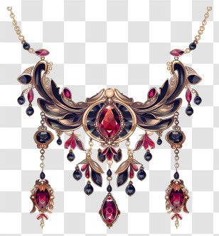 Antique Necklace - Elegant Necklace With Gemstones And Ornate Design Transparent PNG