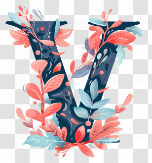 Letter V - Decorative Letter V With Floral Elements Transparent PNG