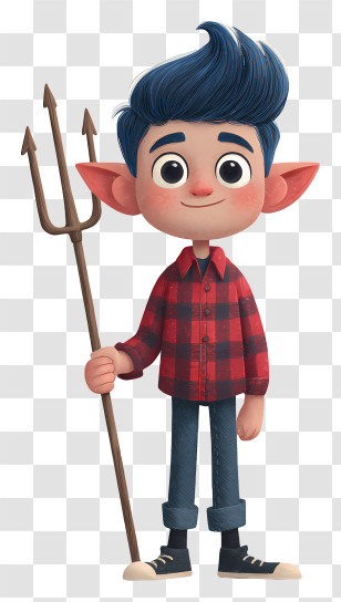 Elf Boy - Blue-haired Elf Boy With Pitchfork Transparent PNG