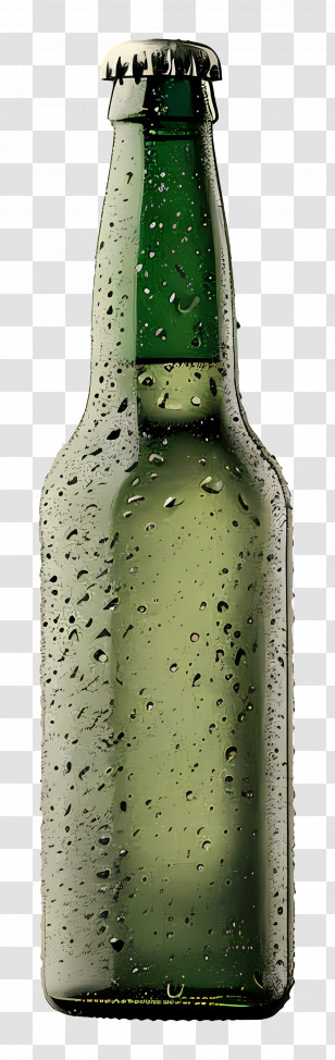 Beer Bottle - Green Bottle With Water Droplets Illustration Transparent PNG