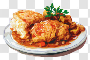 Chicken Cobbler - Plate Of Food With Meat And Sauce Transparent PNG