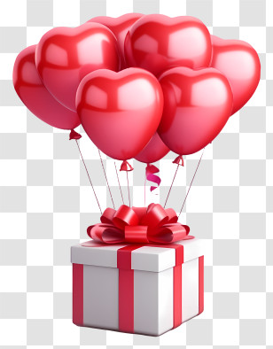 Cartoon Valentine Gift Balloon - Heart Balloons With Gift Box Decoration Transparent PNG