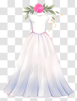 Watercolor Wedding Dress - Elegant White Dress With Floral Accents Transparent PNG