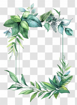 Modern Photo Frame - Green Leaf Border Frame In Botanical Design Transparent PNG
