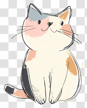 Doodle Cat - Adorable Calico Cat Hand-Drawn Illustration Transparent PNG