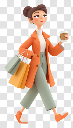 Cartoon Woman Holding Coffee Cup - Stylish Shopper With Coffee Transparent PNG