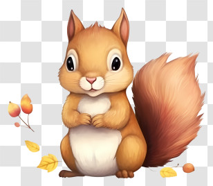Squirrel Baby Emoji - Cute Cartoon Squirrel With Autumn Leaves Transparent PNG