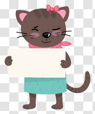 Cat Holding A Sign - Cartoon Cat Holding A Sign Transparent PNG