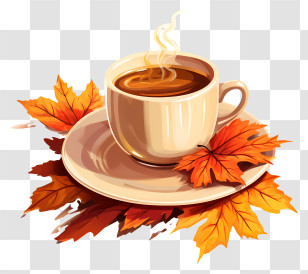 Coffee - Warm Coffee Cup With Autumn Leaves Transparent PNG