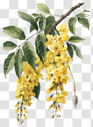 Laburnum Flowers - Yellow Flowers With Green Leaves Transparent PNG