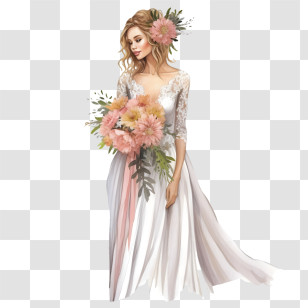 Wedding Dress
 - Beautiful Bride With Flower Bouquet Illustration Transparent PNG