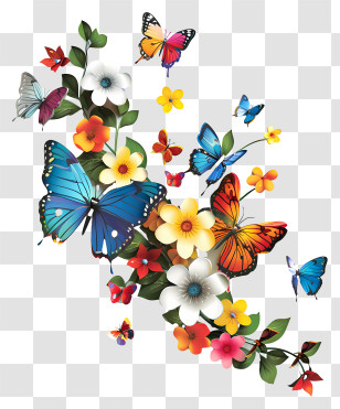 Butterflies - Colorful Butterflies And Flowers Illustration Transparent PNG