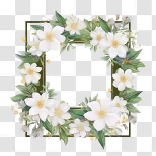 Jasmine Square - Elegant Floral Frame With White Flowers And Green Leaves Transparent PNG