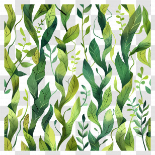 Kelp Forest - Green Leaves Pattern Illustration Transparent PNG
