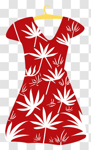 Red Dress - Red Dress With White Floral Patterns Transparent PNG