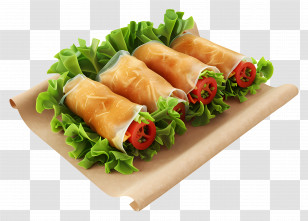 Spring Rolls - Fresh Spring Rolls On Lettuce Transparent PNG