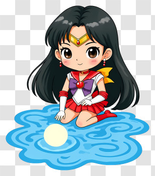 Sailor Moon Girl - Chibi Sailor Girl Sitting On Water Transparent PNG