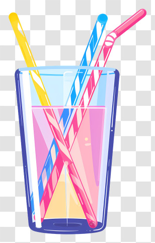Drinking Straws - Glass With Three Colorful Straws Transparent PNG