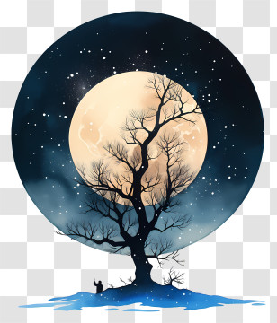 Winter Full Moon - Full Moon Tree Silhouette Transparent PNG