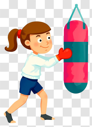 Girl Striking Punching Bag - Boxing Girl With Red Gloves Transparent PNG