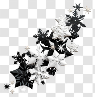 Snow Flake Art - Monochrome Floral Star Cluster Transparent PNG