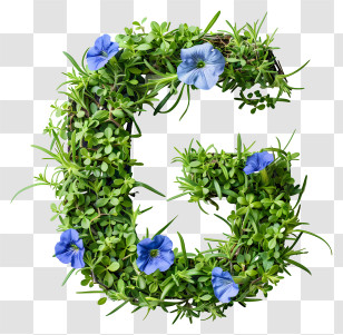Letter G - Green Leafy Letter G With Blue Flowers Transparent PNG