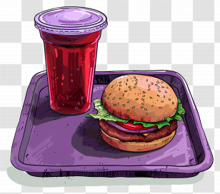 Fast Food - Fast Food Combo Of Burger And Drink On Tray Transparent PNG